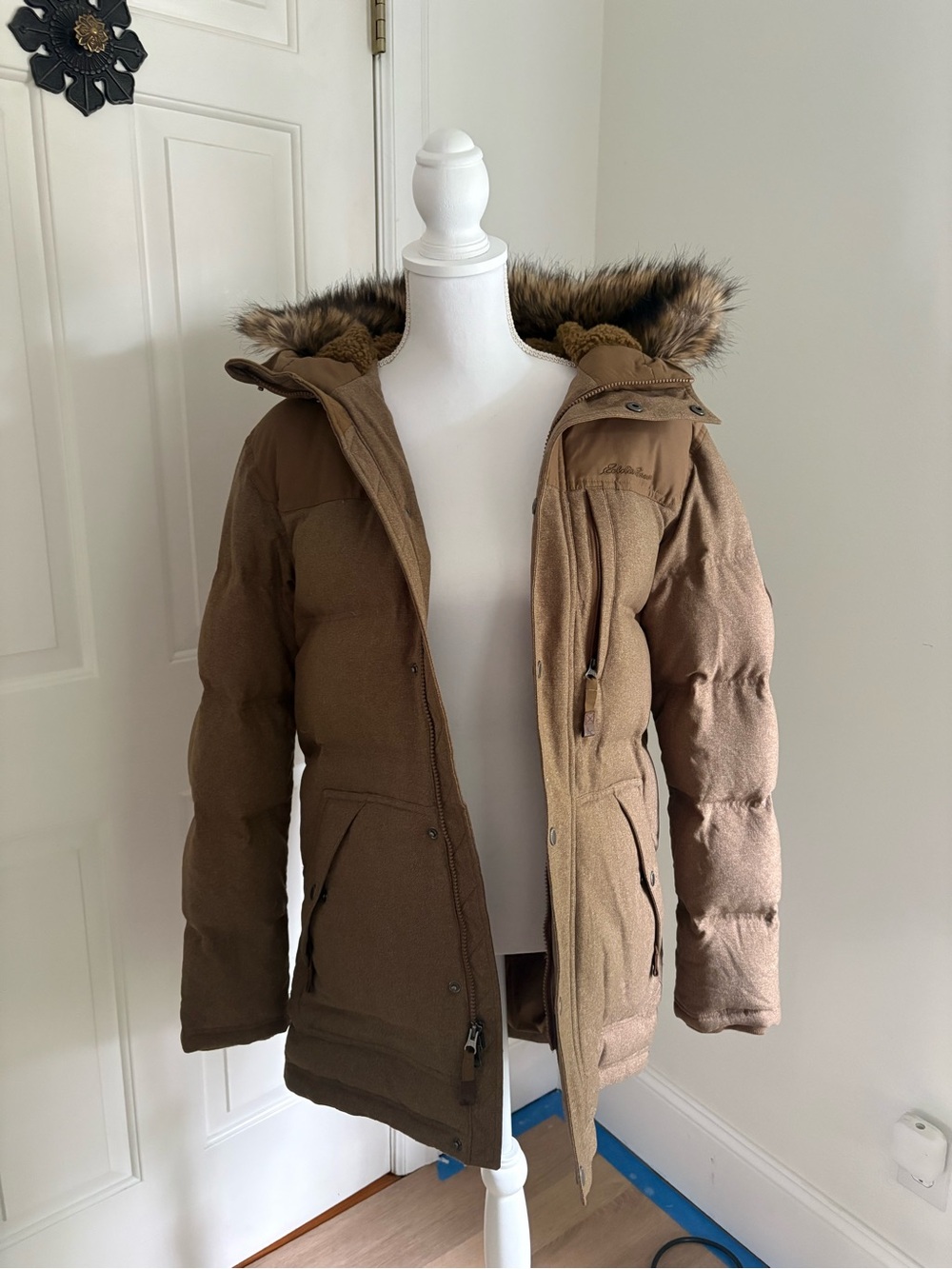 Eddie Bauer Vintage Brown Faux Fur Trim Puffer Coat